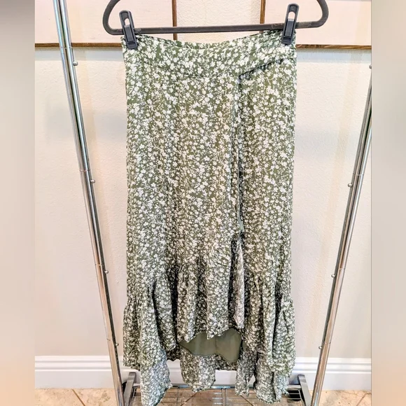 Green Floral Fashion on Earth Wrap Midi Skirt